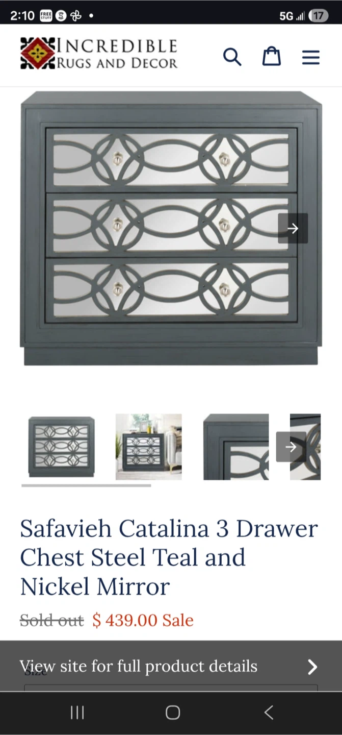 Safavieh Catalina 3 Drawer Chest - Steel Teal/Nickel Mirror - photo 5