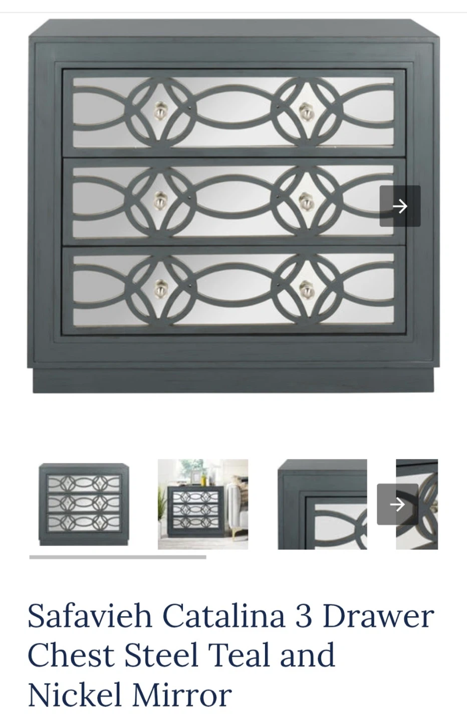Safavieh Catalina 3 Drawer Chest - Steel Teal/Nickel Mirror