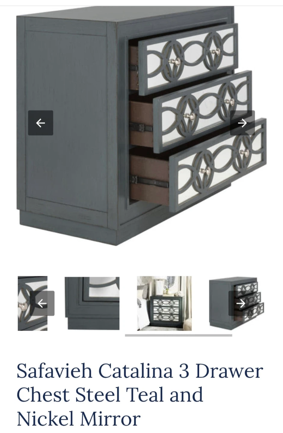 Safavieh Catalina 3 Drawer Chest - Steel Teal/Nickel Mirror - photo 2
