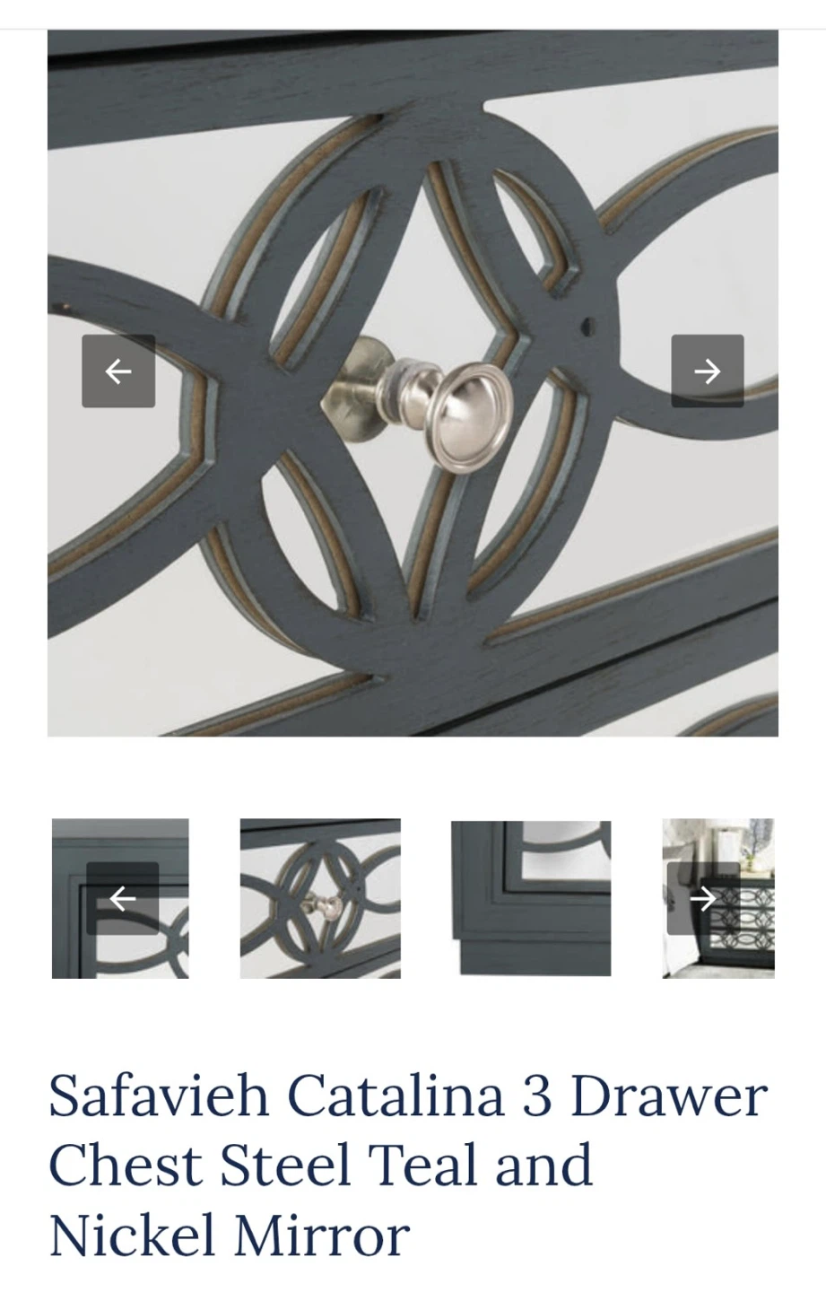Safavieh Catalina 3 Drawer Chest - Steel Teal/Nickel Mirror - photo 3