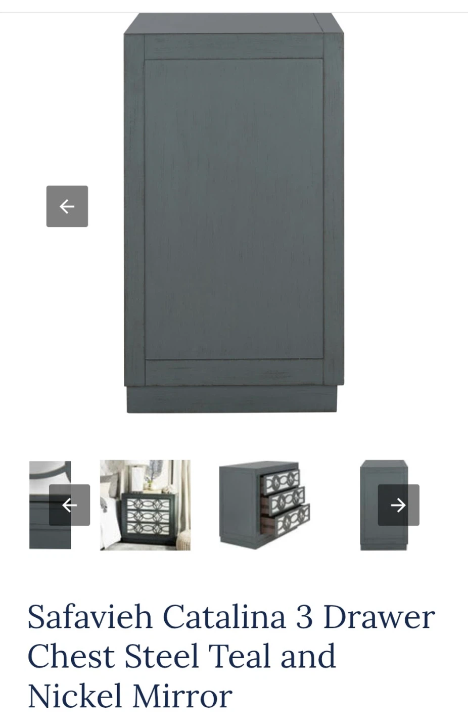 Safavieh Catalina 3 Drawer Chest - Steel Teal/Nickel Mirror - photo 4