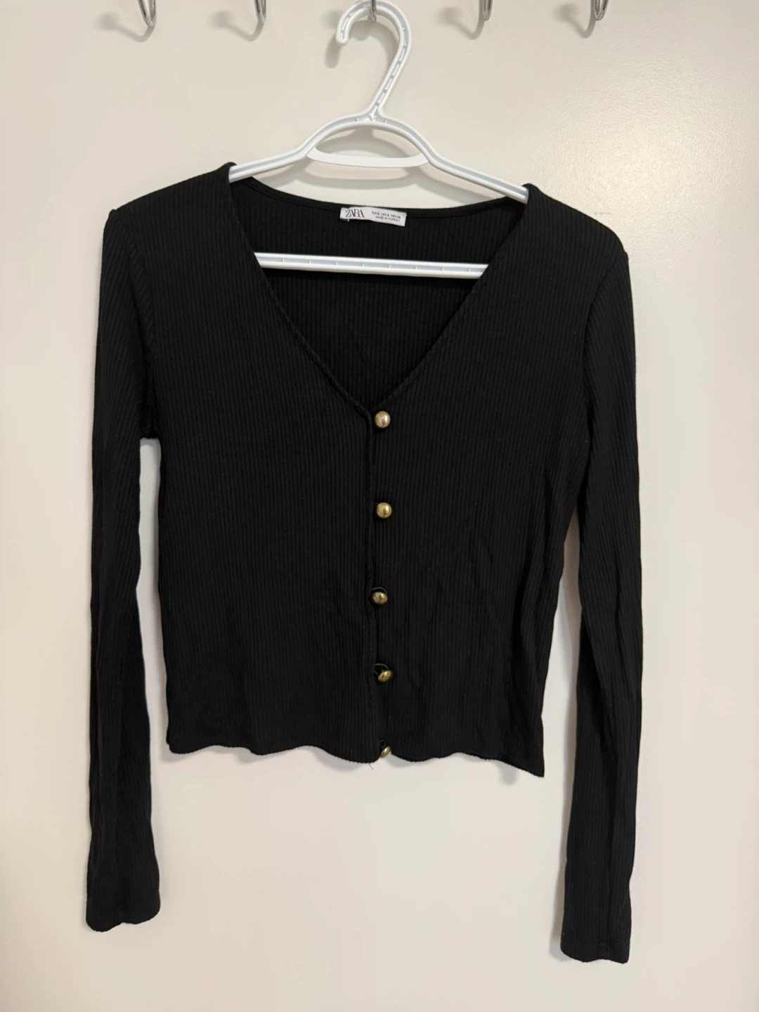 Zara Black Ribbed Long Sleeve Top - Size S