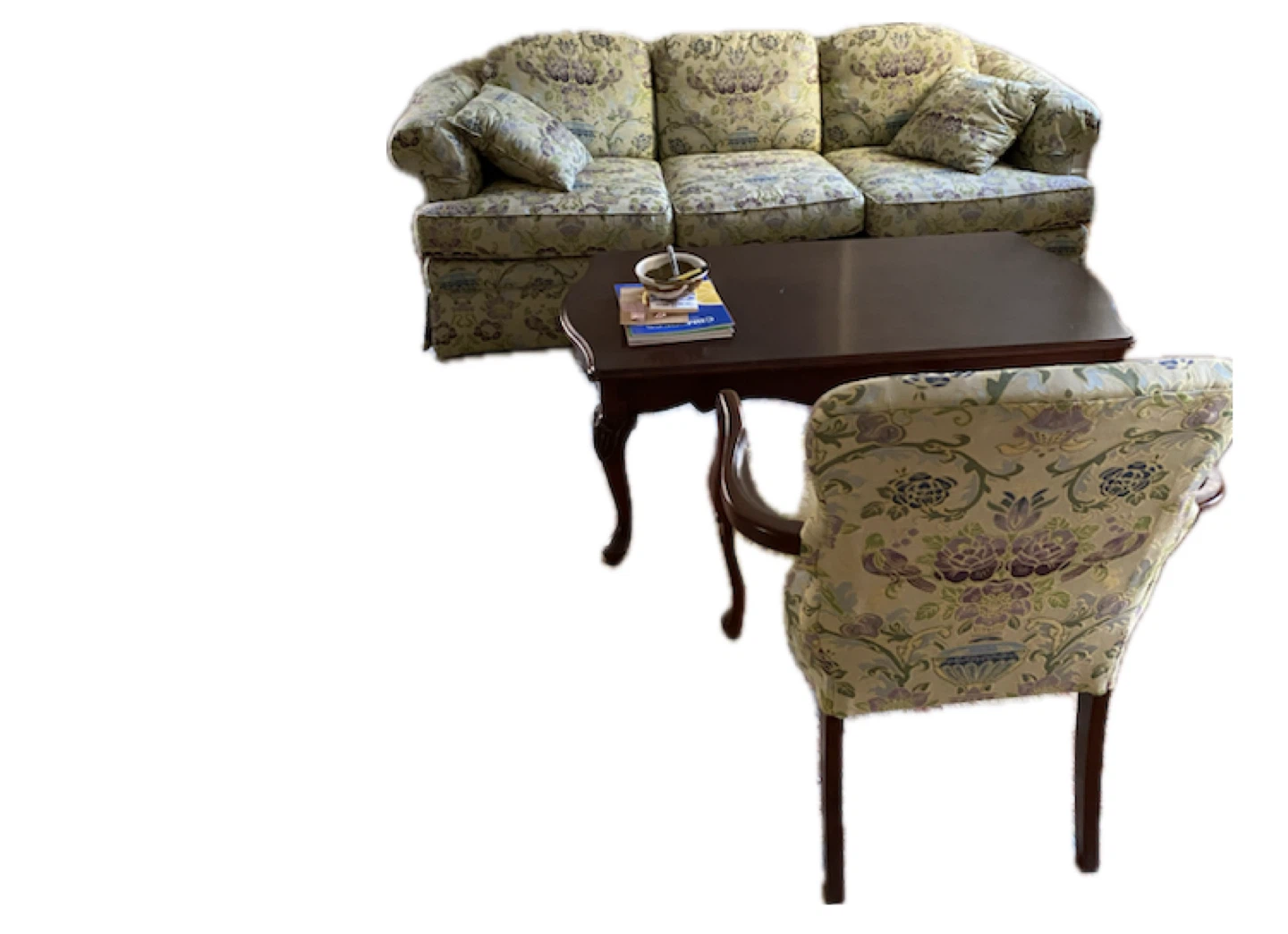 Floral Patterned Sofa, Chair, and Coffee Table Set