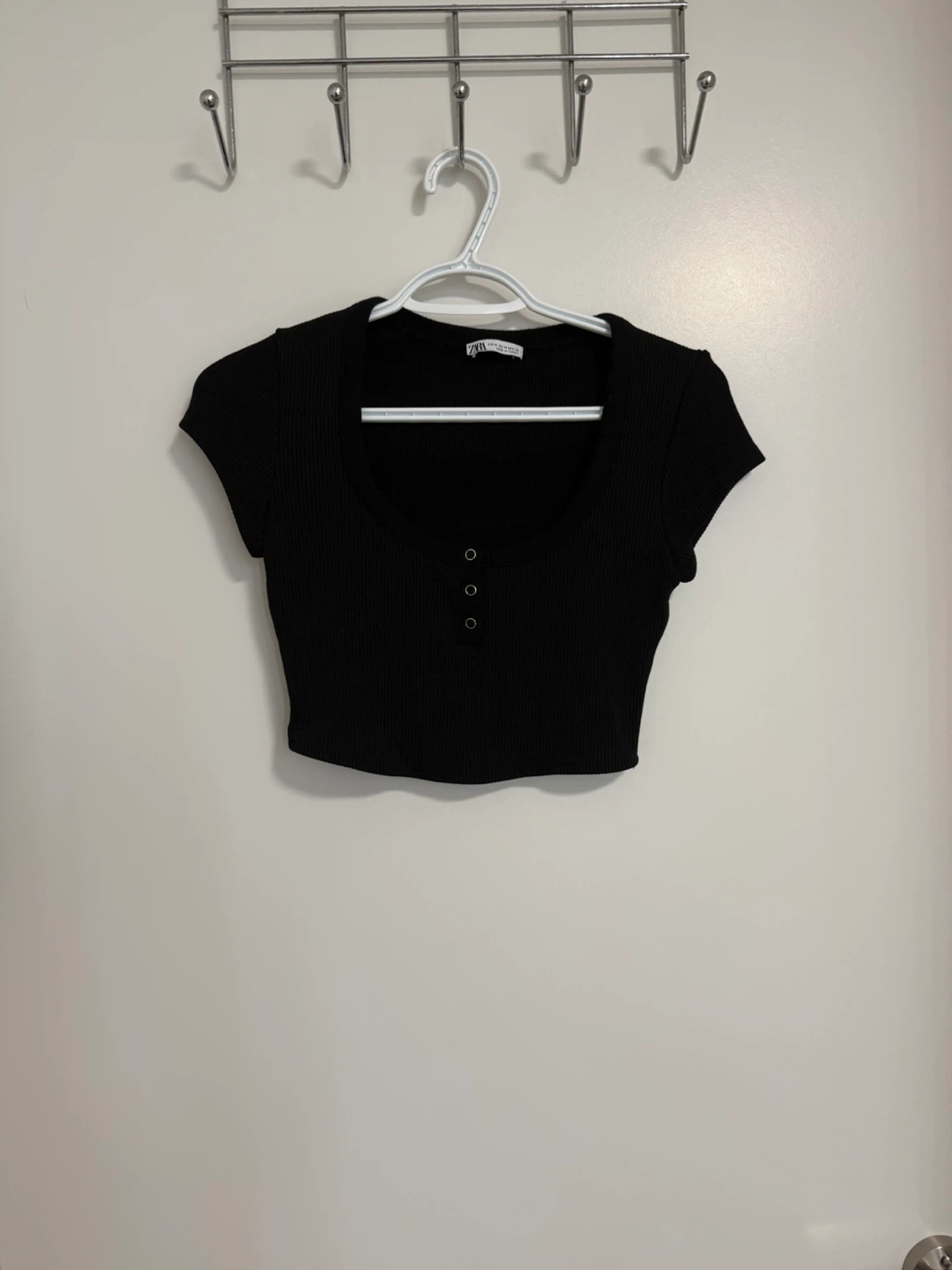 Zara Black Ribbed Crop Top - Size M