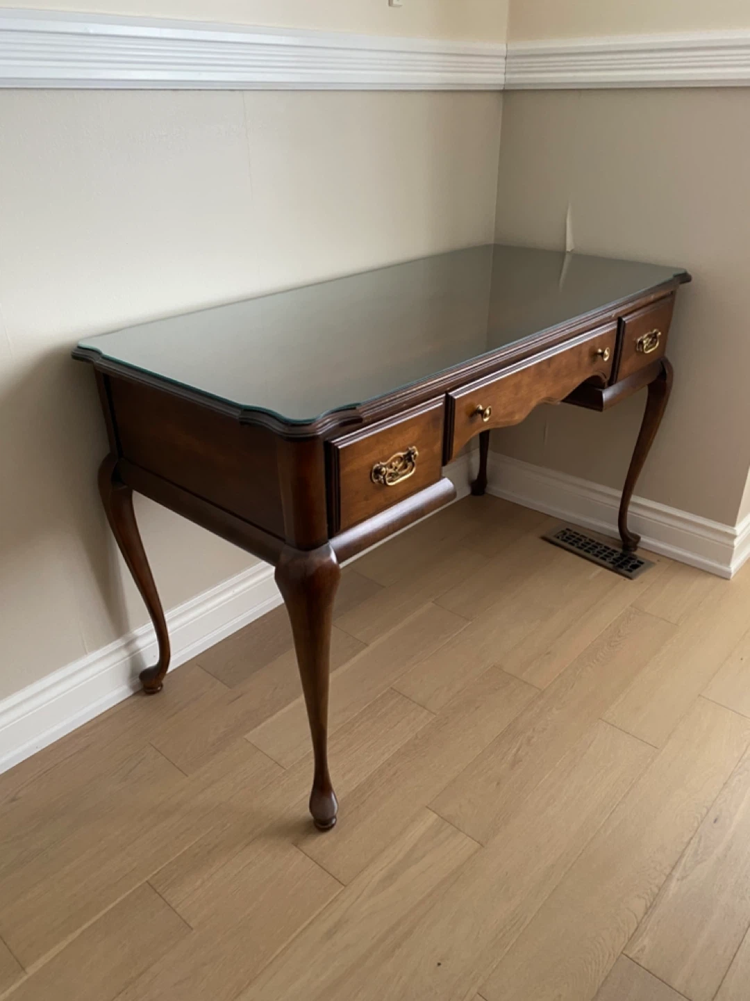 Wooden Desk with Glass Top