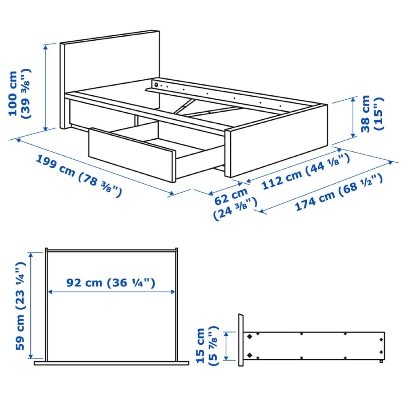 IKEA MALM Twin Bed Frame (with Slats + 2 Storage Drawers) - photo 4