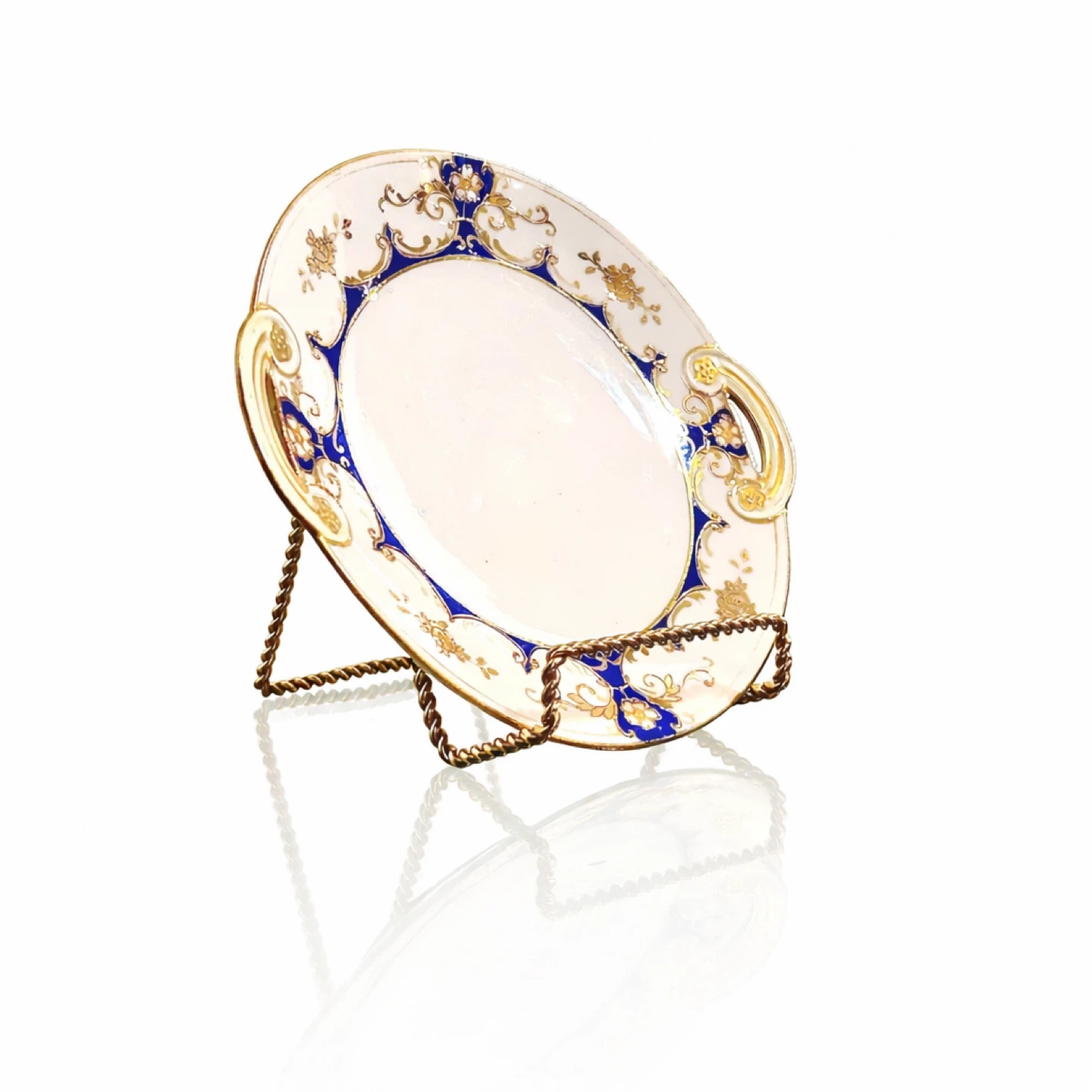 Antique Nippon-Era Hand-Painted Dish, Cobalt & Raised Gilt - photo 2
