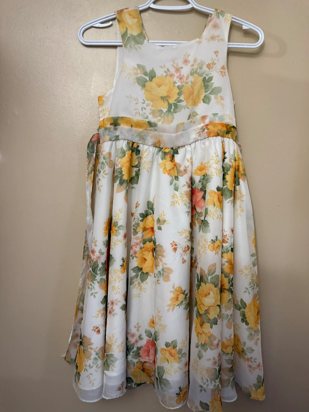 Kids White Dress with Yellow & Pink Flowers size 11-12