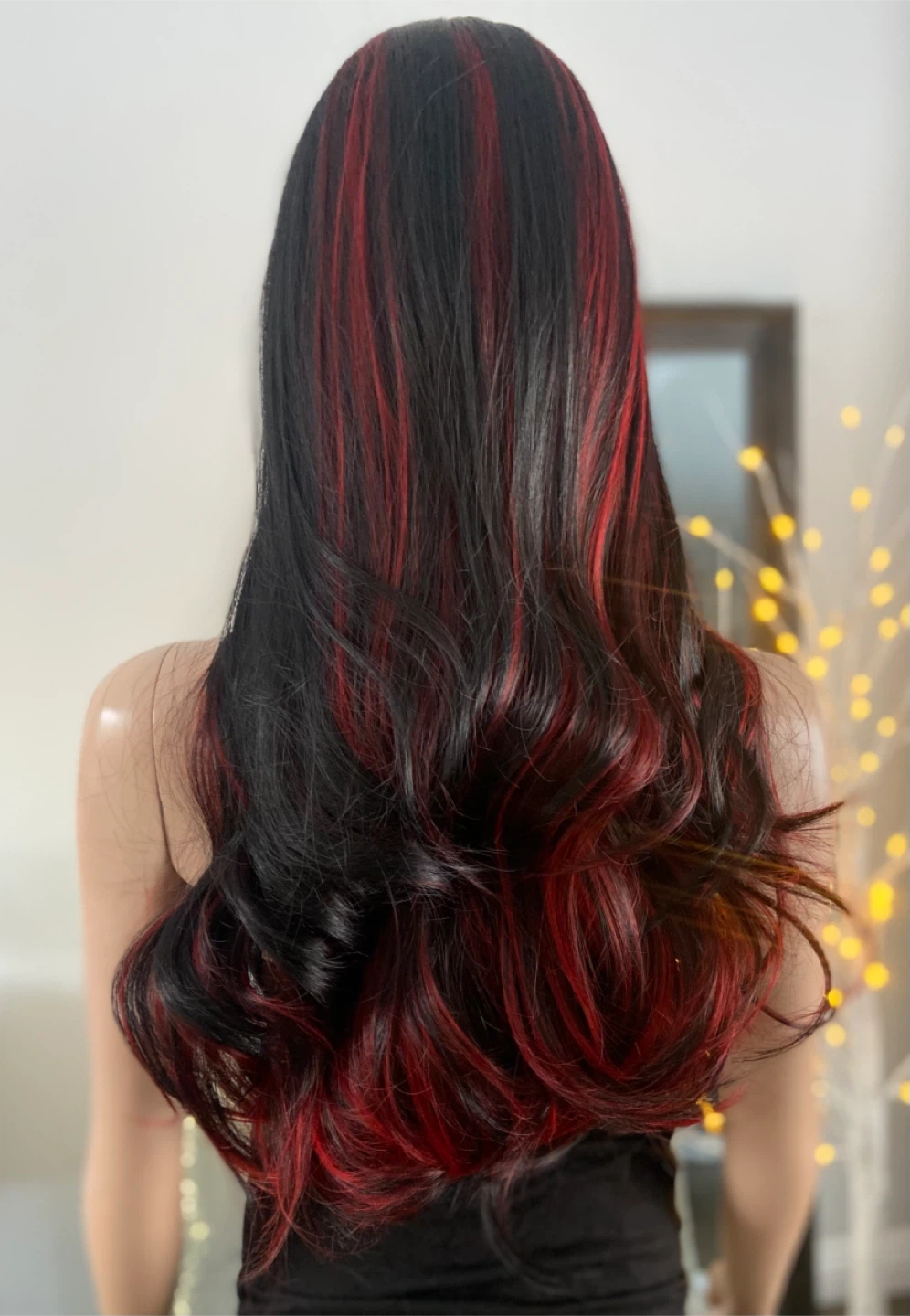 NWOT28” Long Wavy Black & Red Synthetic Wig w/ Bangs 2351 - photo 4