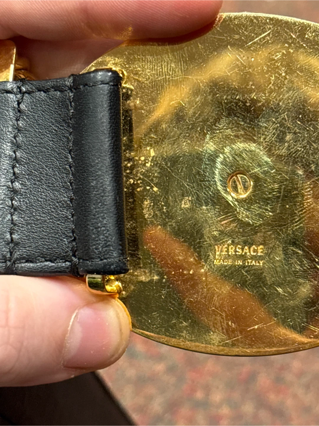 Versace Black Leather Belt, Size 36