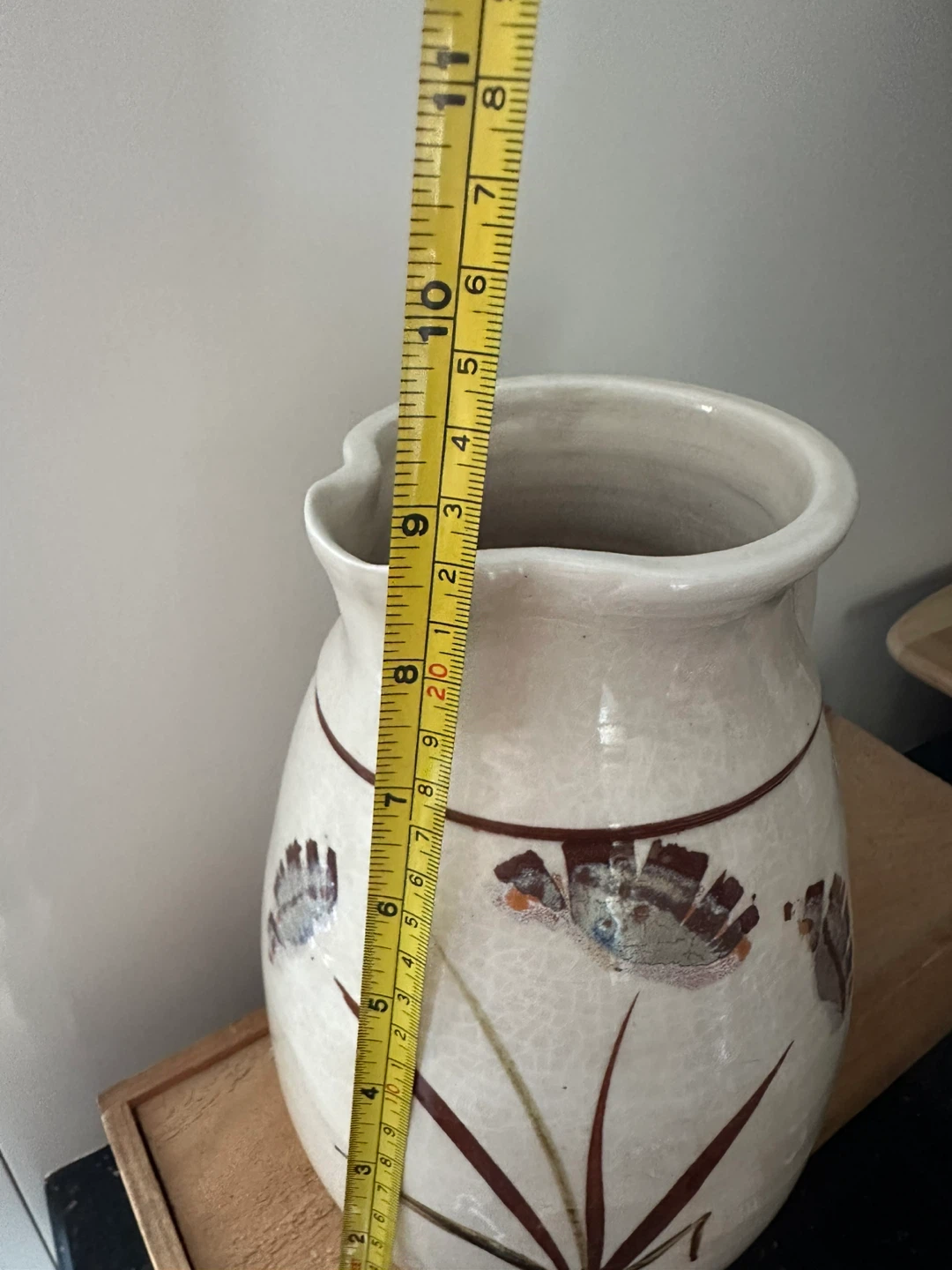 Vintage Beige Ceramic Pitcher with Floral Design - photo 2