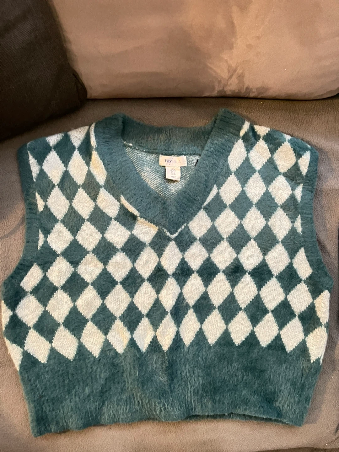 Yes Lola Argyle Sweater Vest - Size M - photo 2