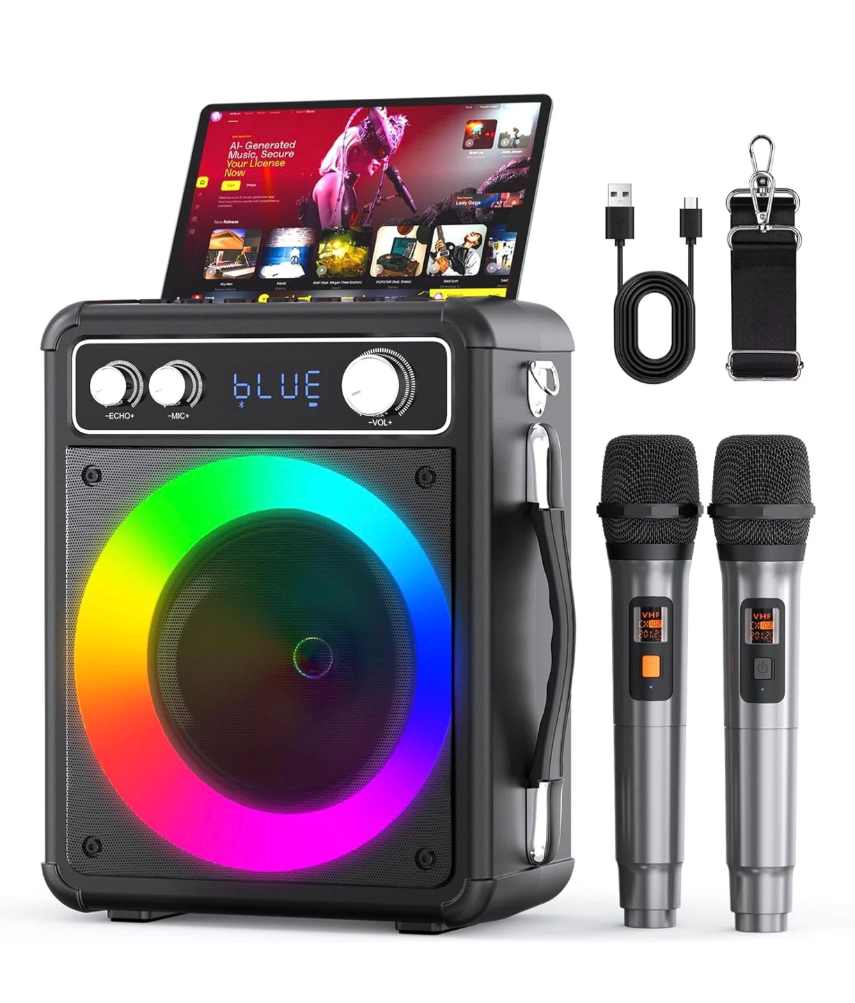 Portable Karaoke Machine Model T-03 with 2 Mics - photo 2