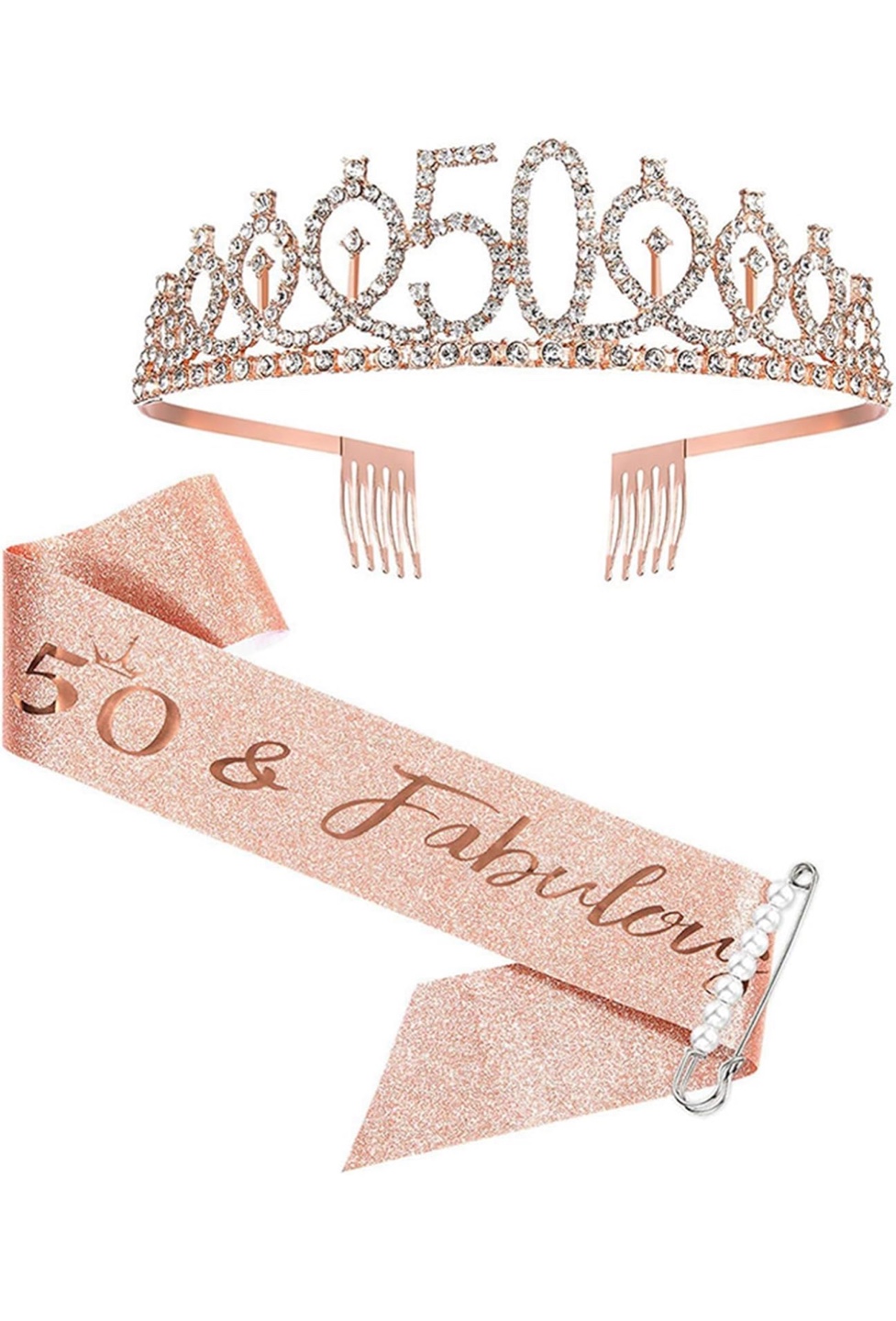50 & Fabulous Rose Gold Birthday Sash & Tiara