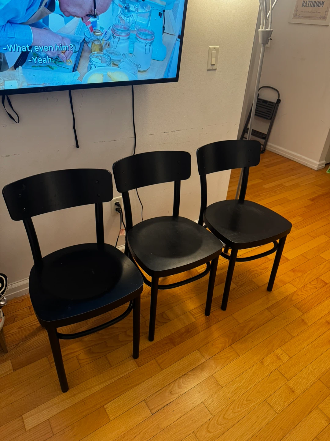 Set of 3 Black Wooden Chairs