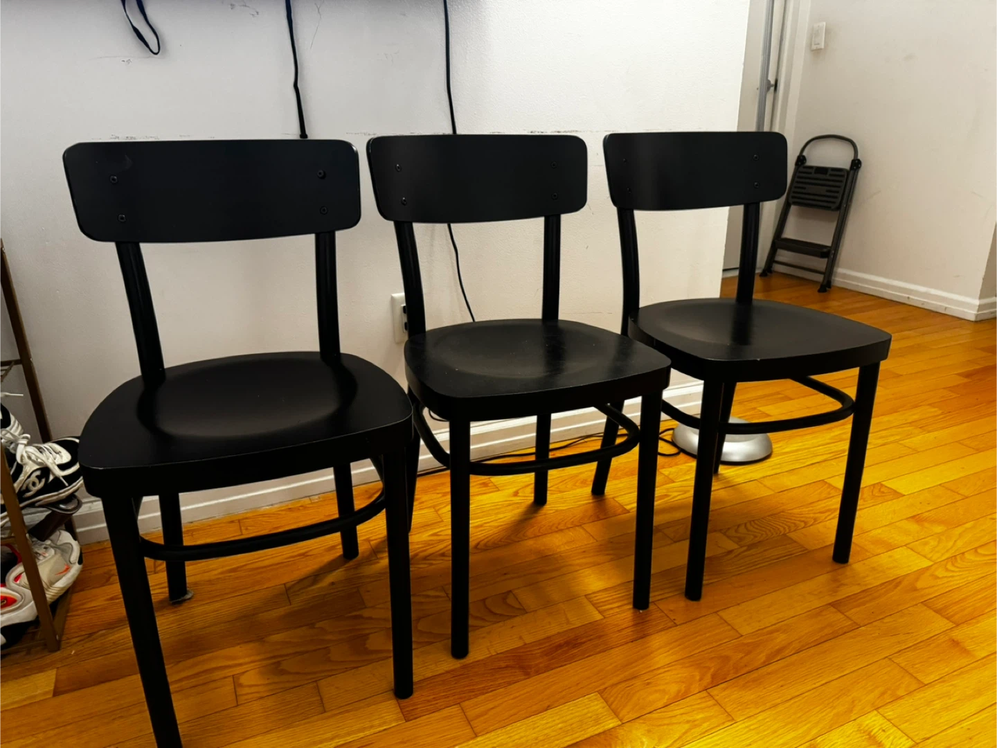 Set of 3 Black Wooden Chairs - photo 2