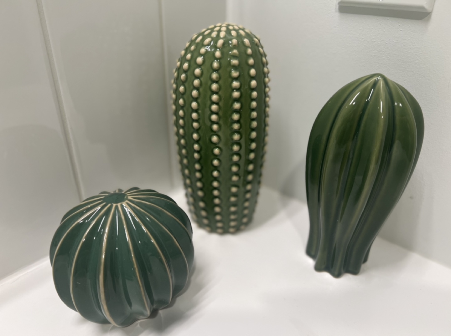 Set of 3 Green Decorative Cactus Figurines