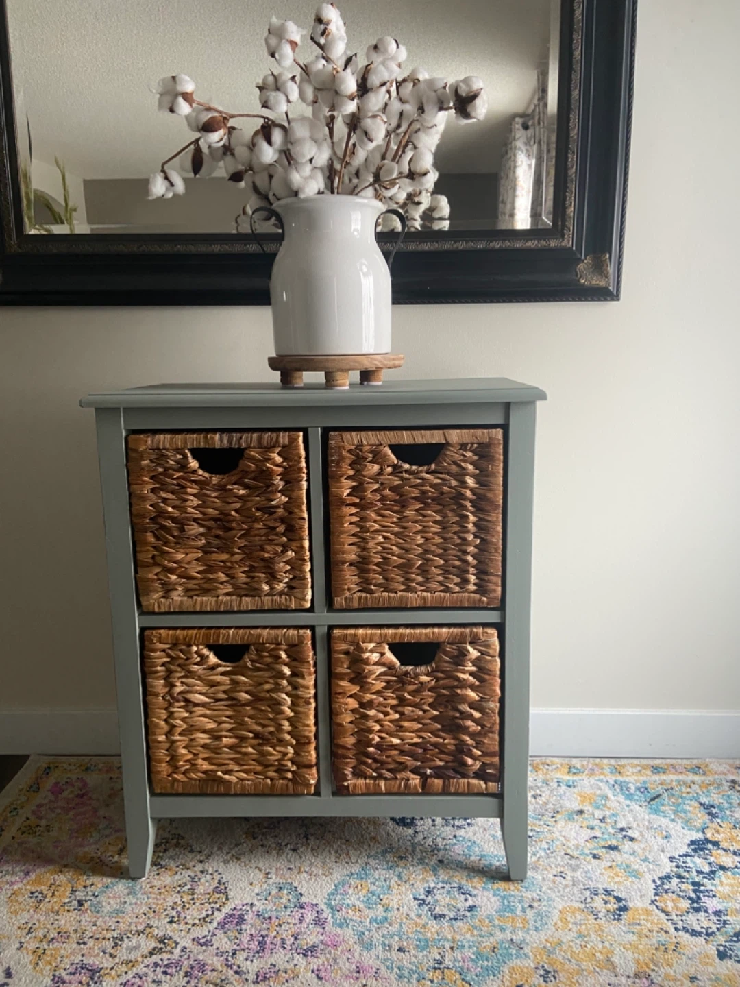 🥕Sage Green Cabinet with Wicker Drawers