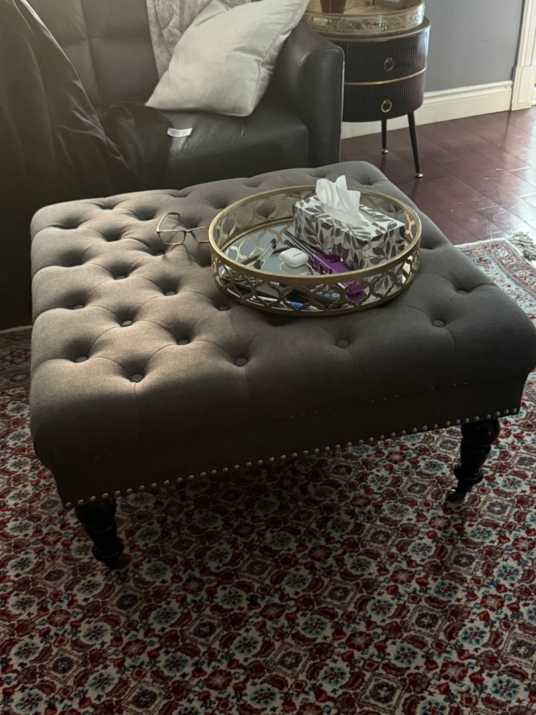 Grey Tufted Ottoman