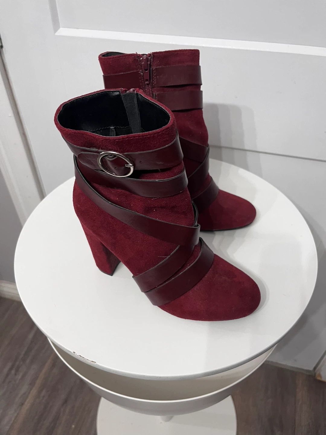 Burgundy Heeled Boots - Size 7