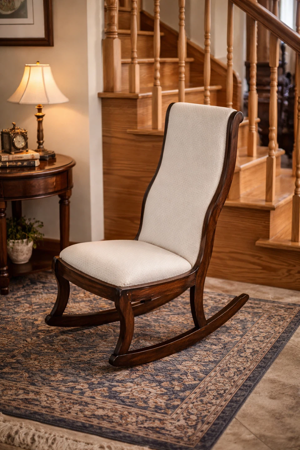 Wooden Rocking Chair with Cream Cushion