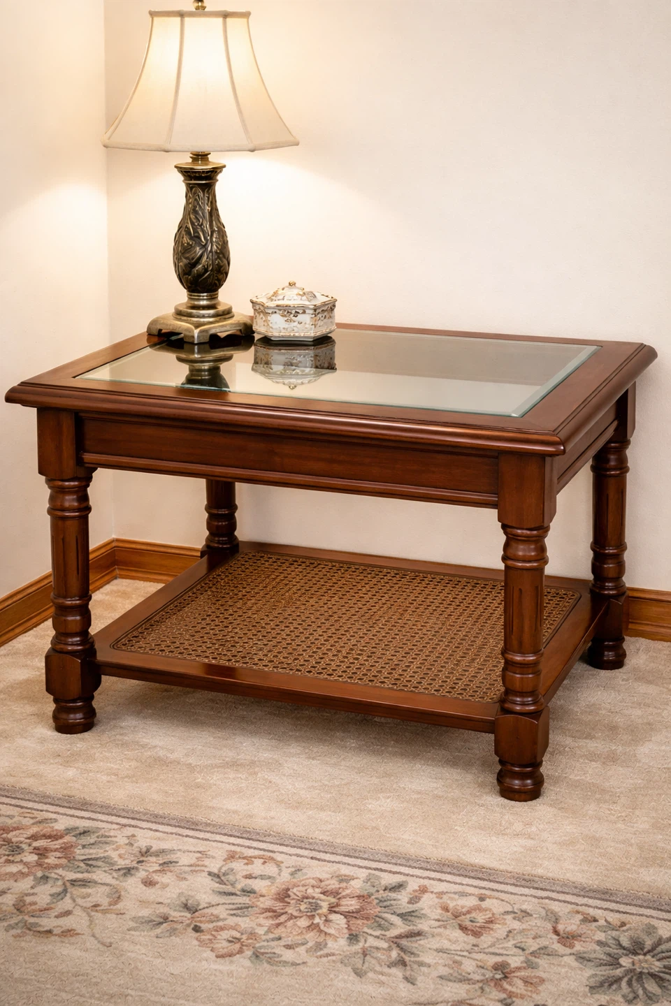Glass Top Wood End Table