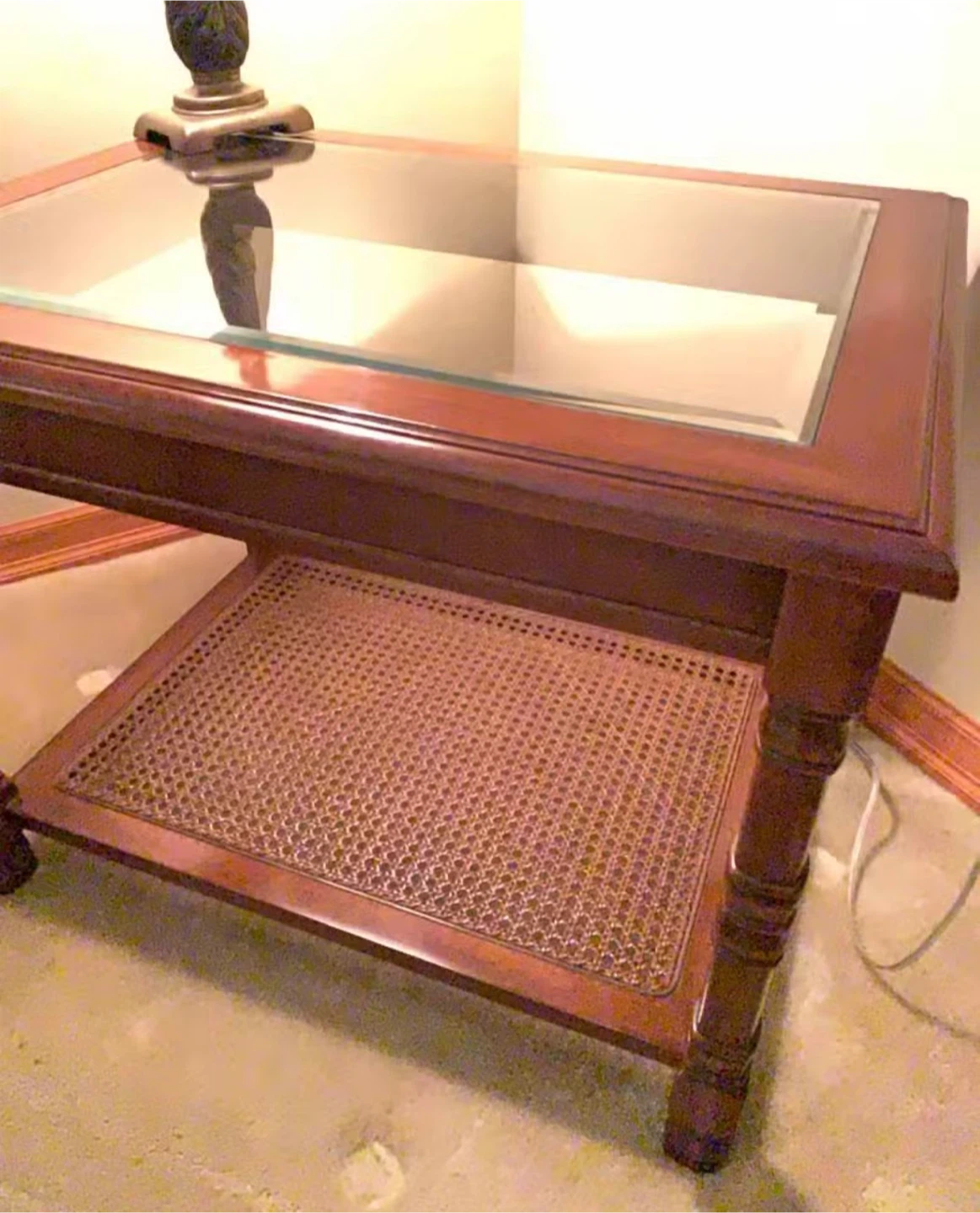 Glass Top Wood End Table - photo 2