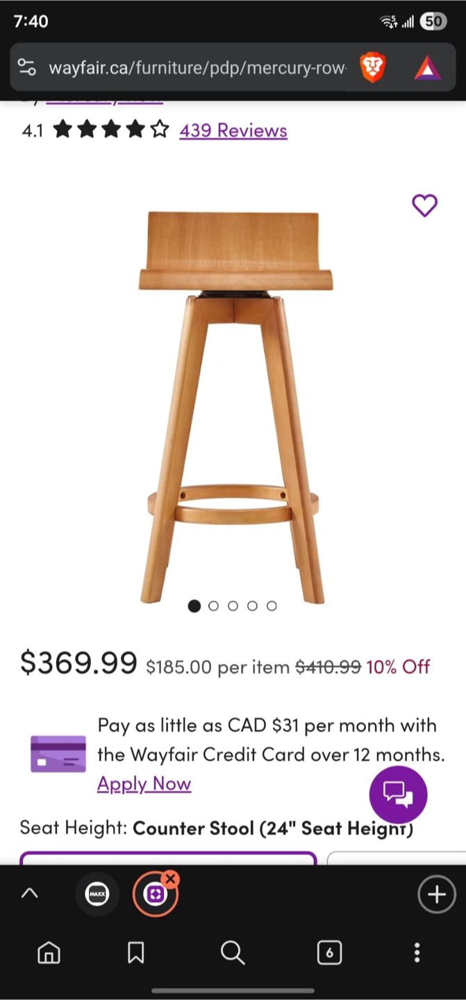Set of 2 Nature Finish 24" Counter Height Chairs - photo 3