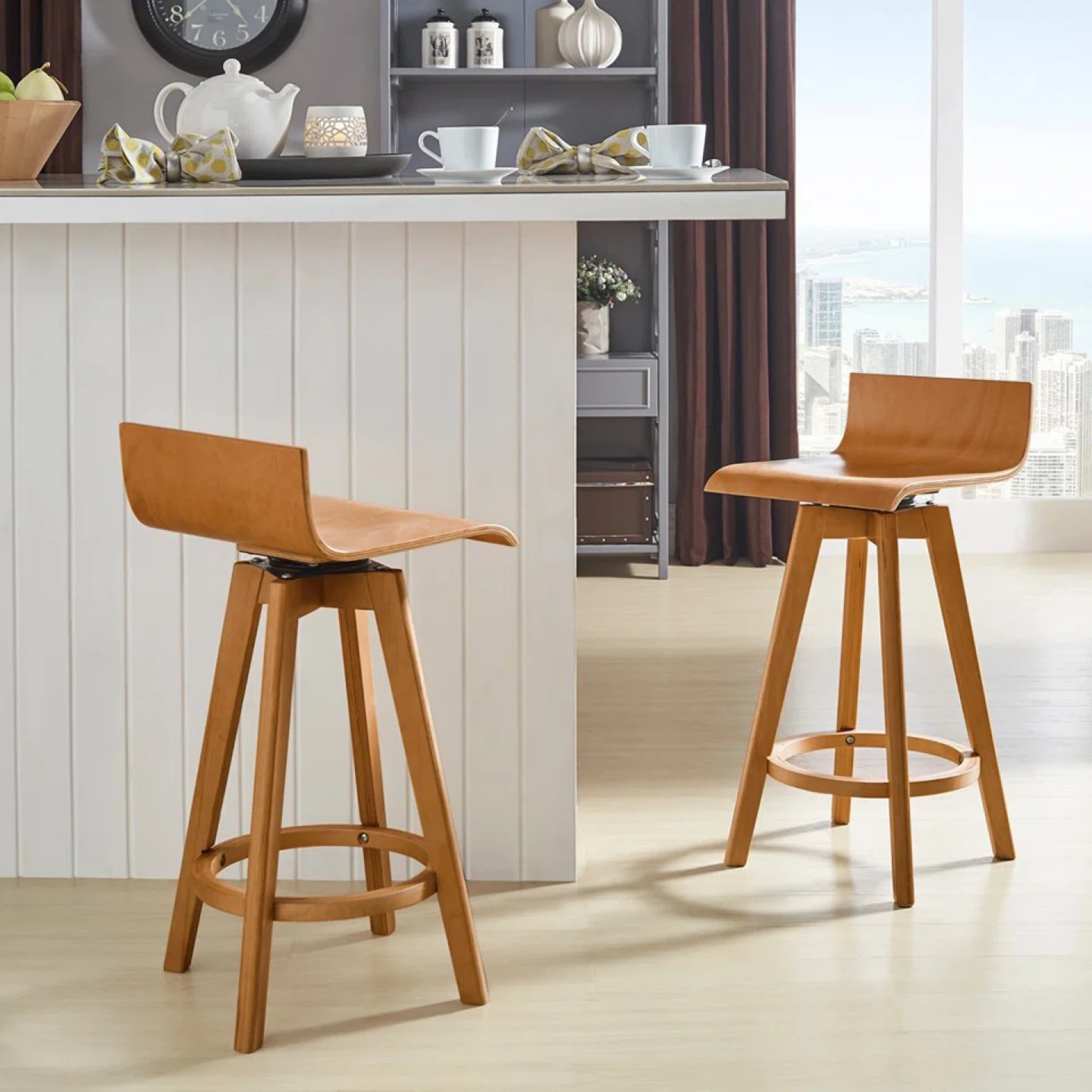 Set of 2 Nature Finish 24" Counter Height Chairs