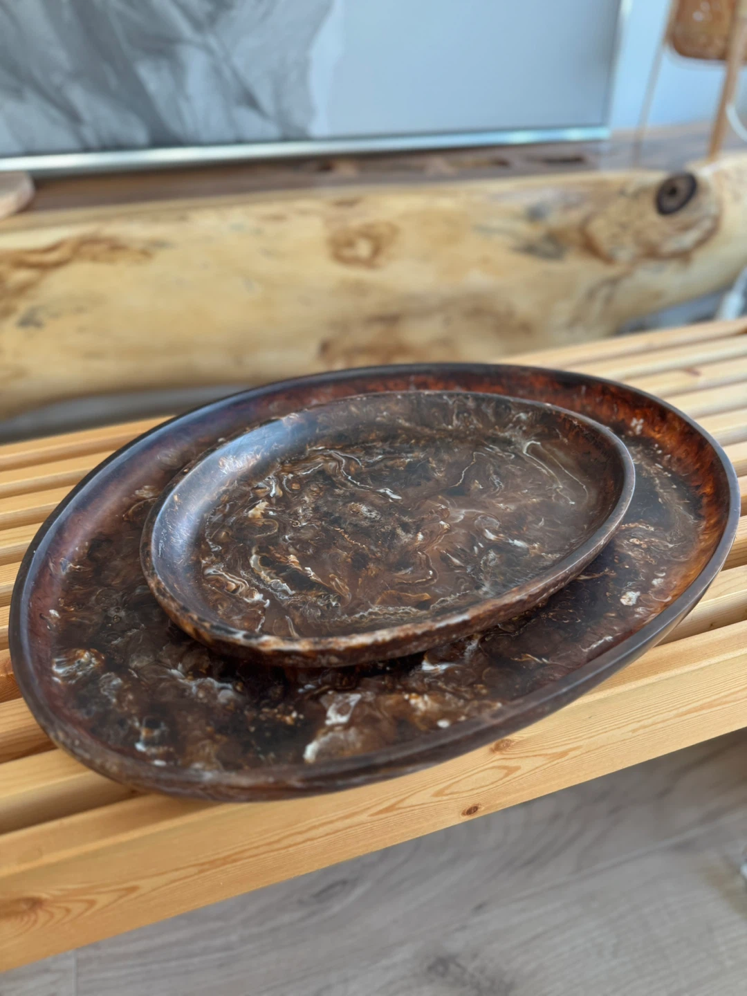 Decorative Brown Resin Trays - Set of 2