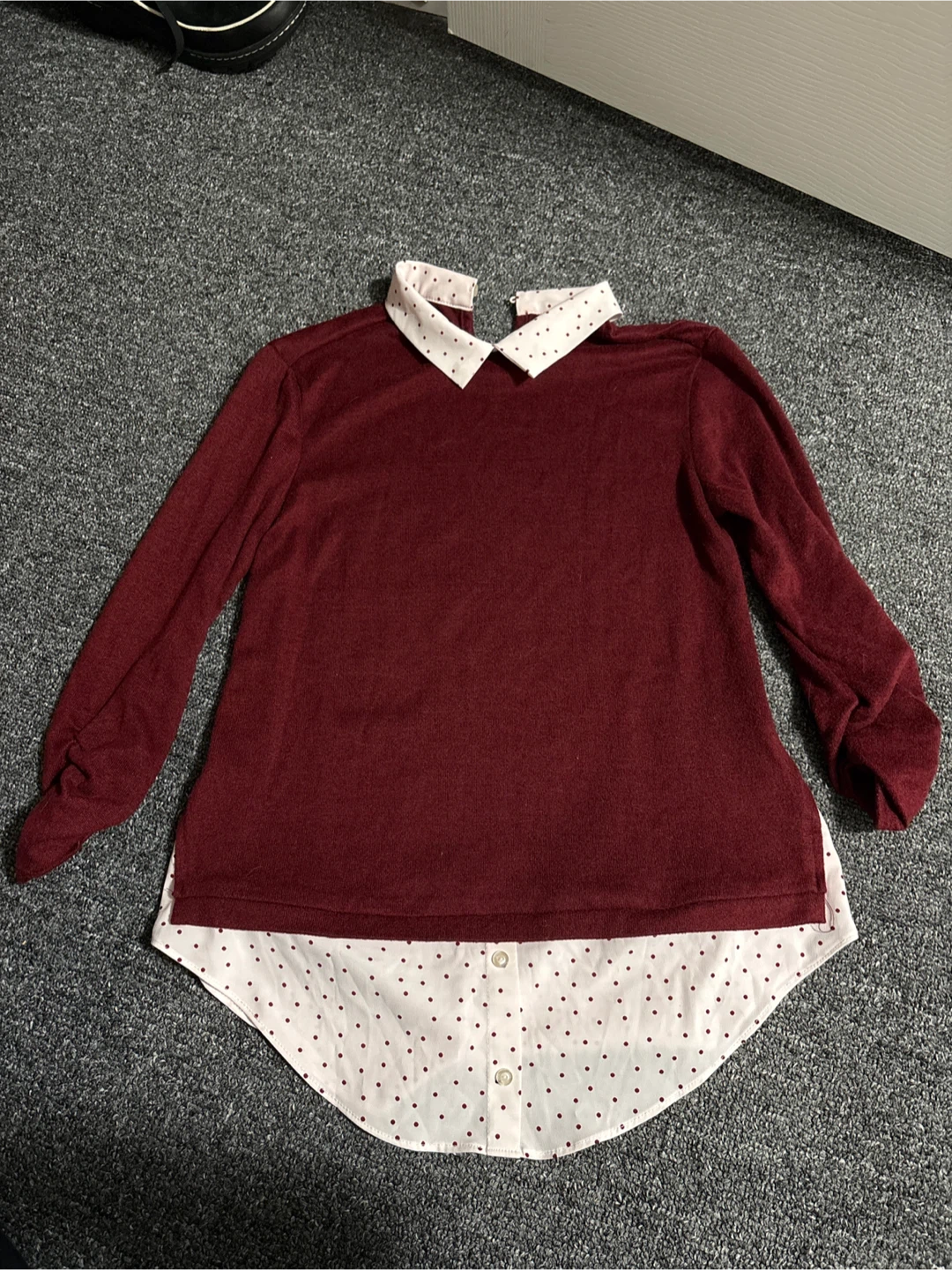 Burgundy Long Sleeve Top with Collar Detail