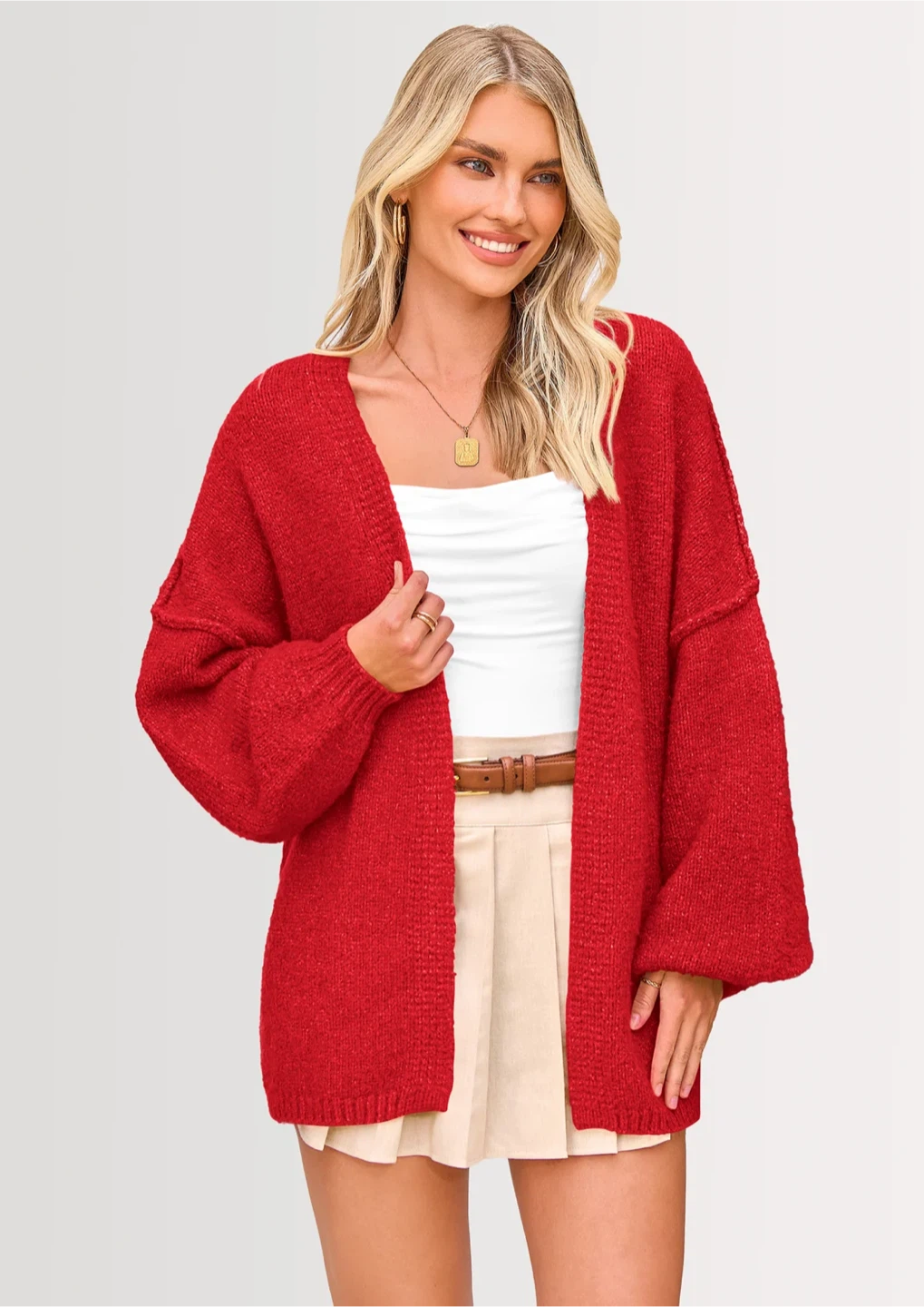 NEW! PRETTYGARDEN Oversized Lantern Sleeve Knit Cardigan