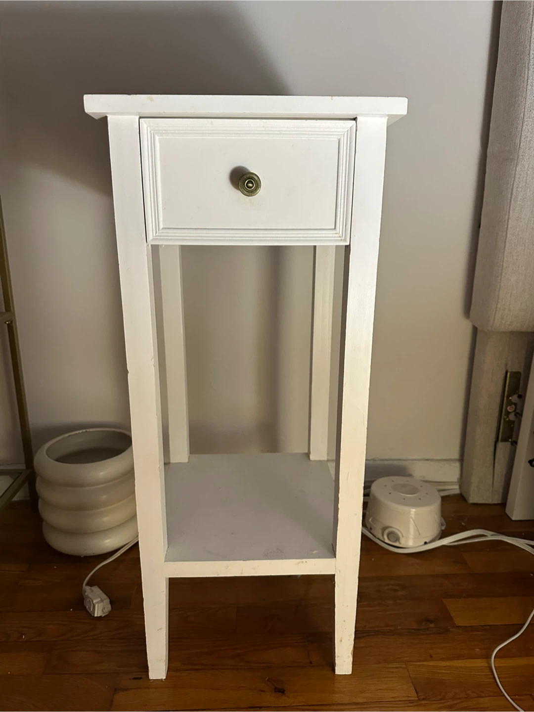 White Wooden One-Drawer Side Table