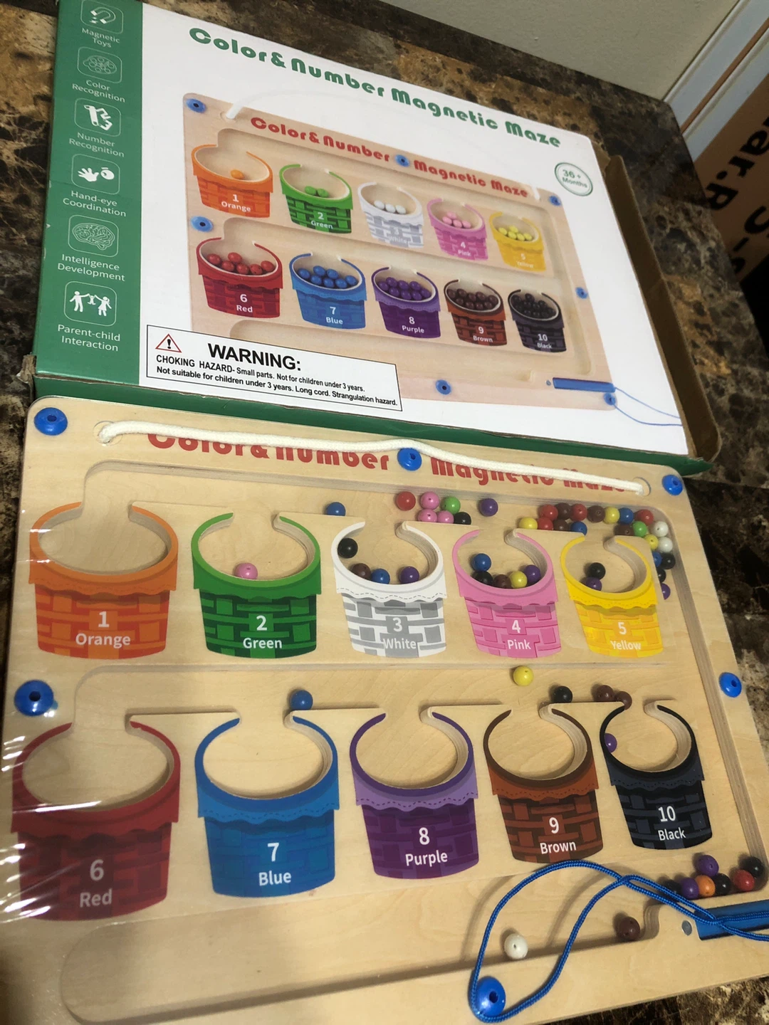 NEW-Colour & Number Magnetic Maze - Wooden Educational Toy