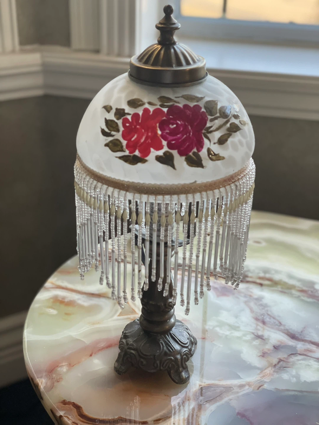 Vintage Floral Beaded Table Lamp