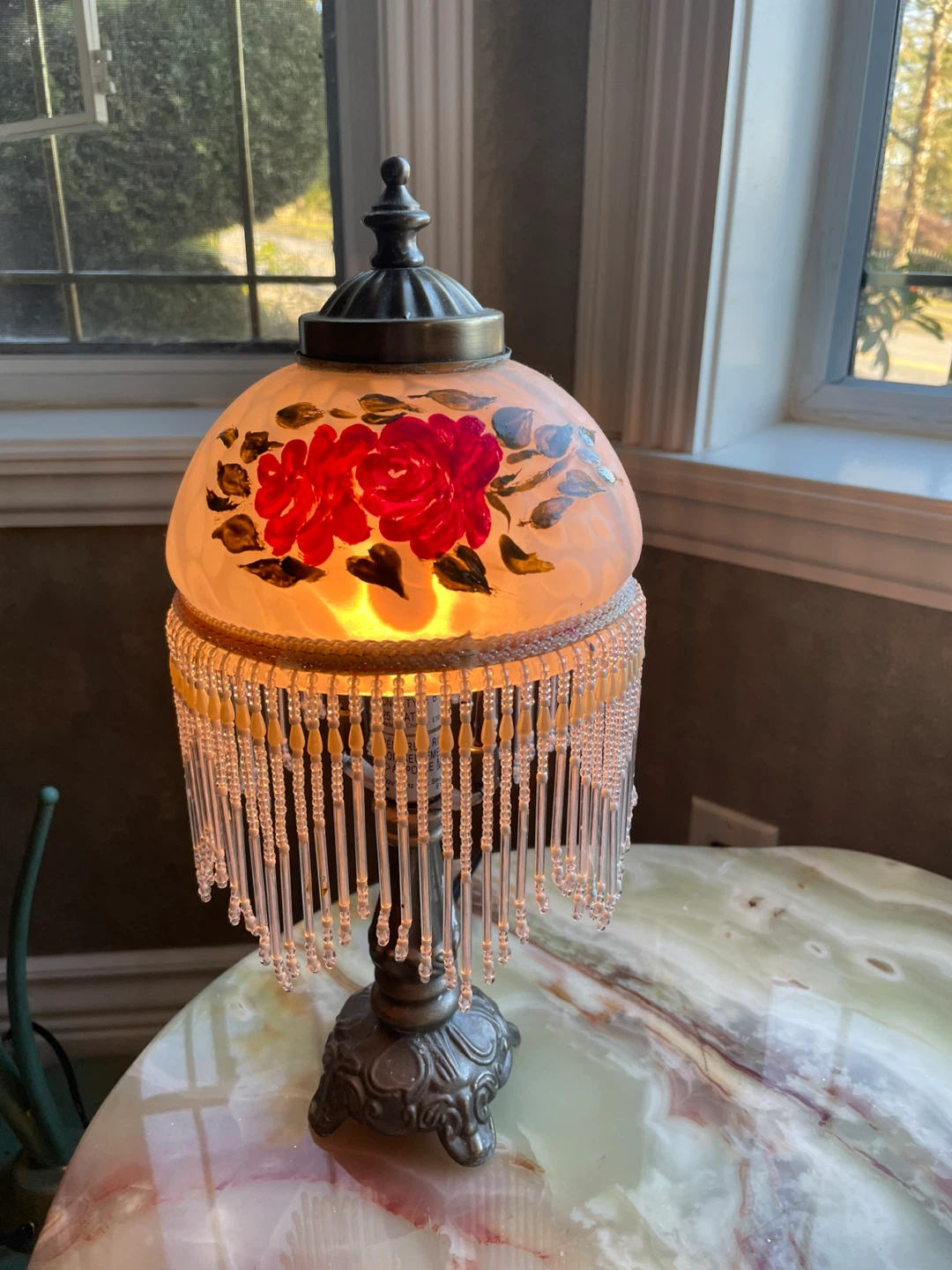 Vintage Floral Beaded Table Lamp - photo 3