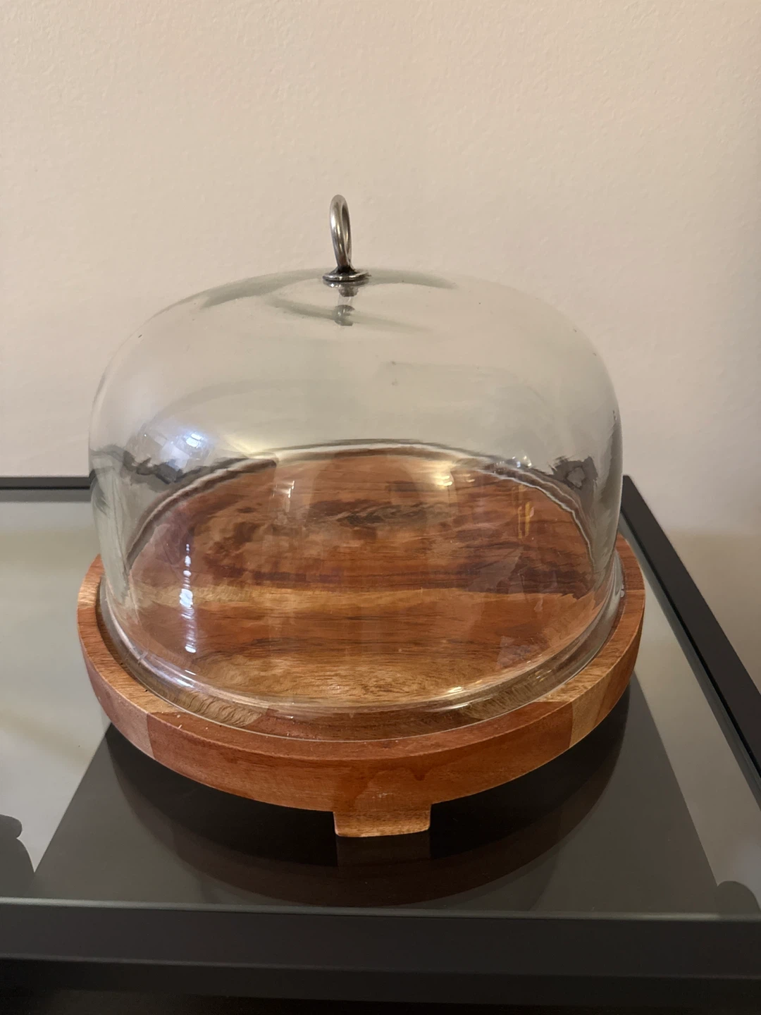 Wooden Cake Stand with Glass Dome
