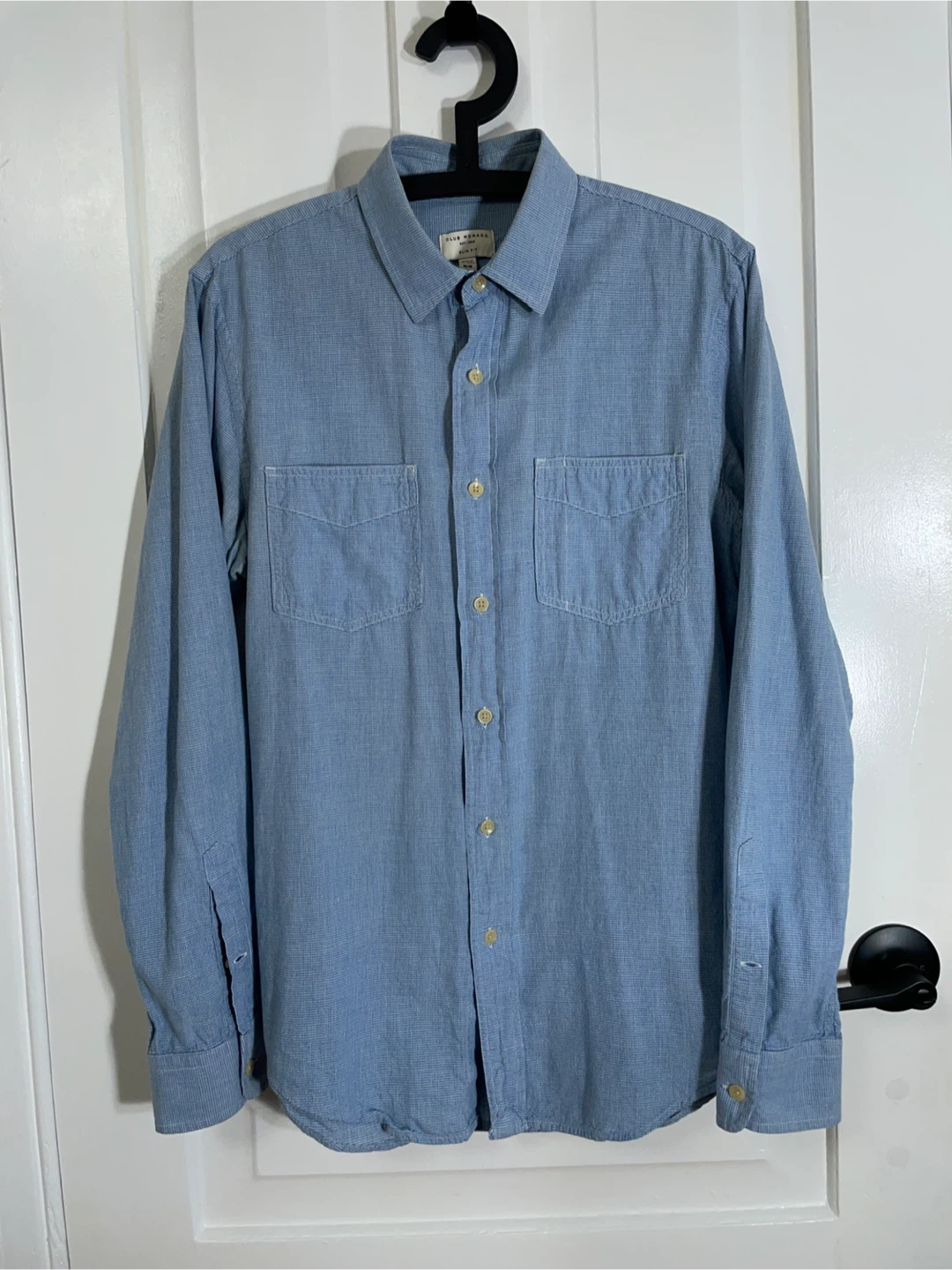 Club Monaco Slim Fit Houndstooth Blue Shirt, Men's Medium - photo 2