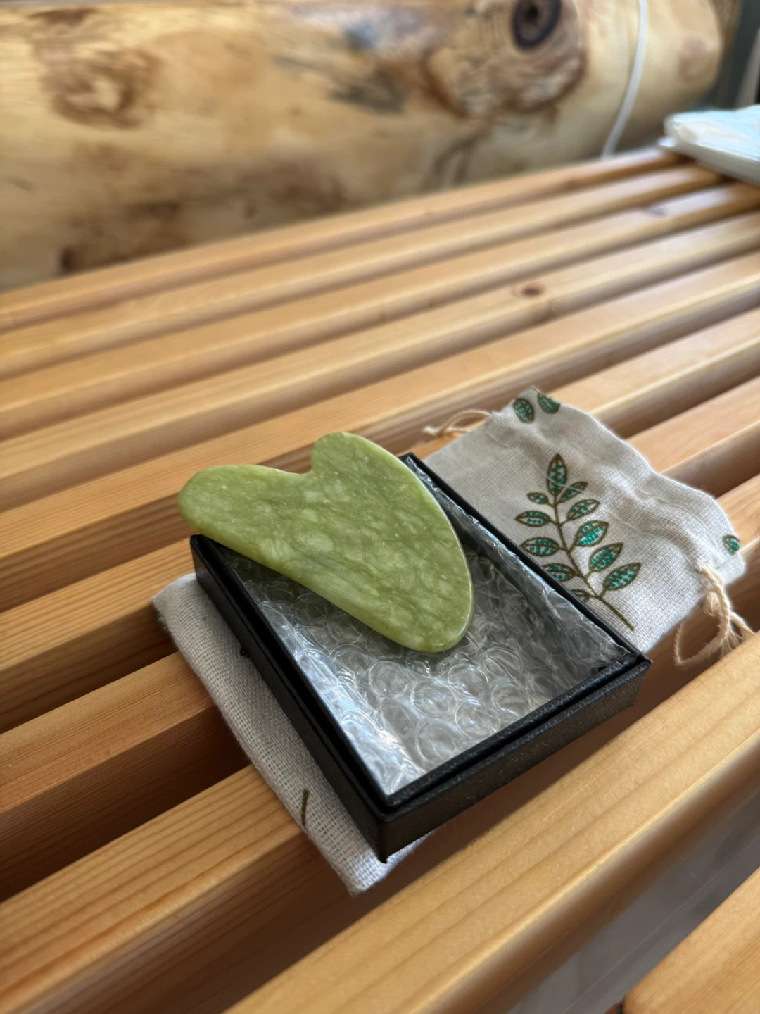 Green Jade Gua Sha Tool, New in Box