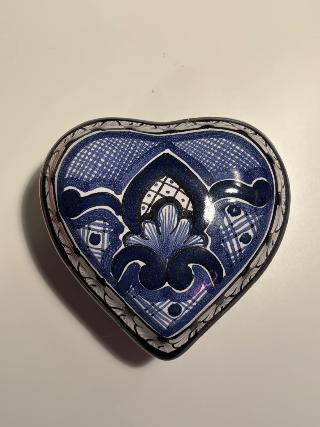 Heart-Shaped Trinket Box, Blue & White