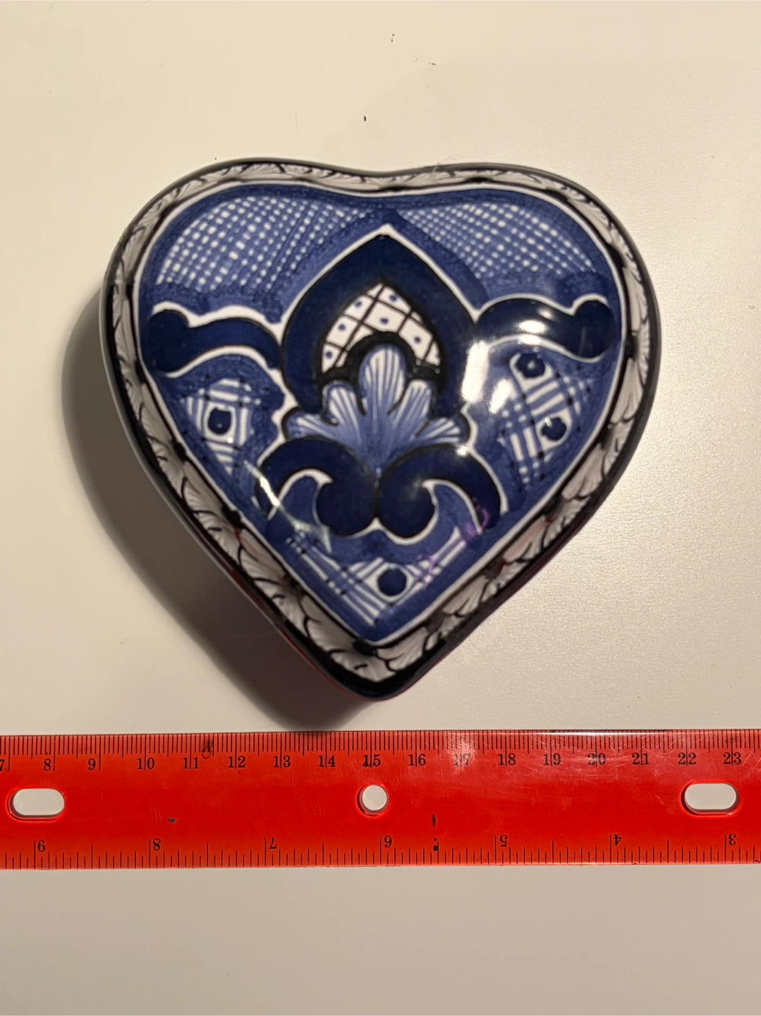 Heart-Shaped Trinket Box, Blue & White - photo 3