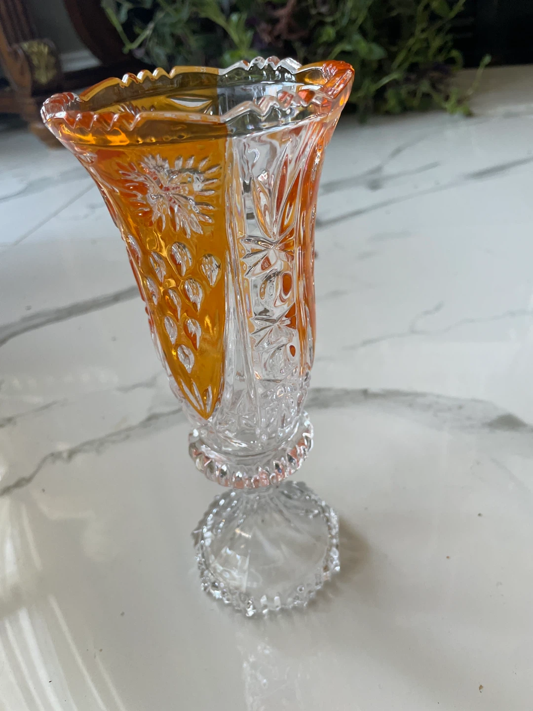Vintage Crystal Vase - Amber Accent