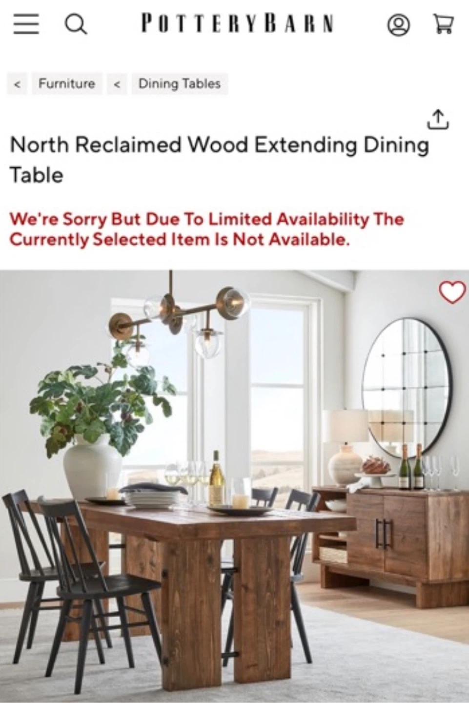 Pottery Barn North Reclaimed Wood Extending Dining Table