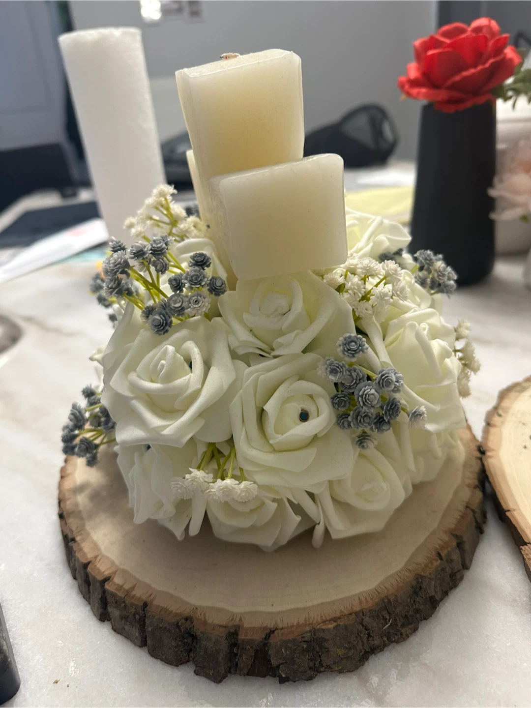 Candle Centerpiece with Wood Base - photo 2
