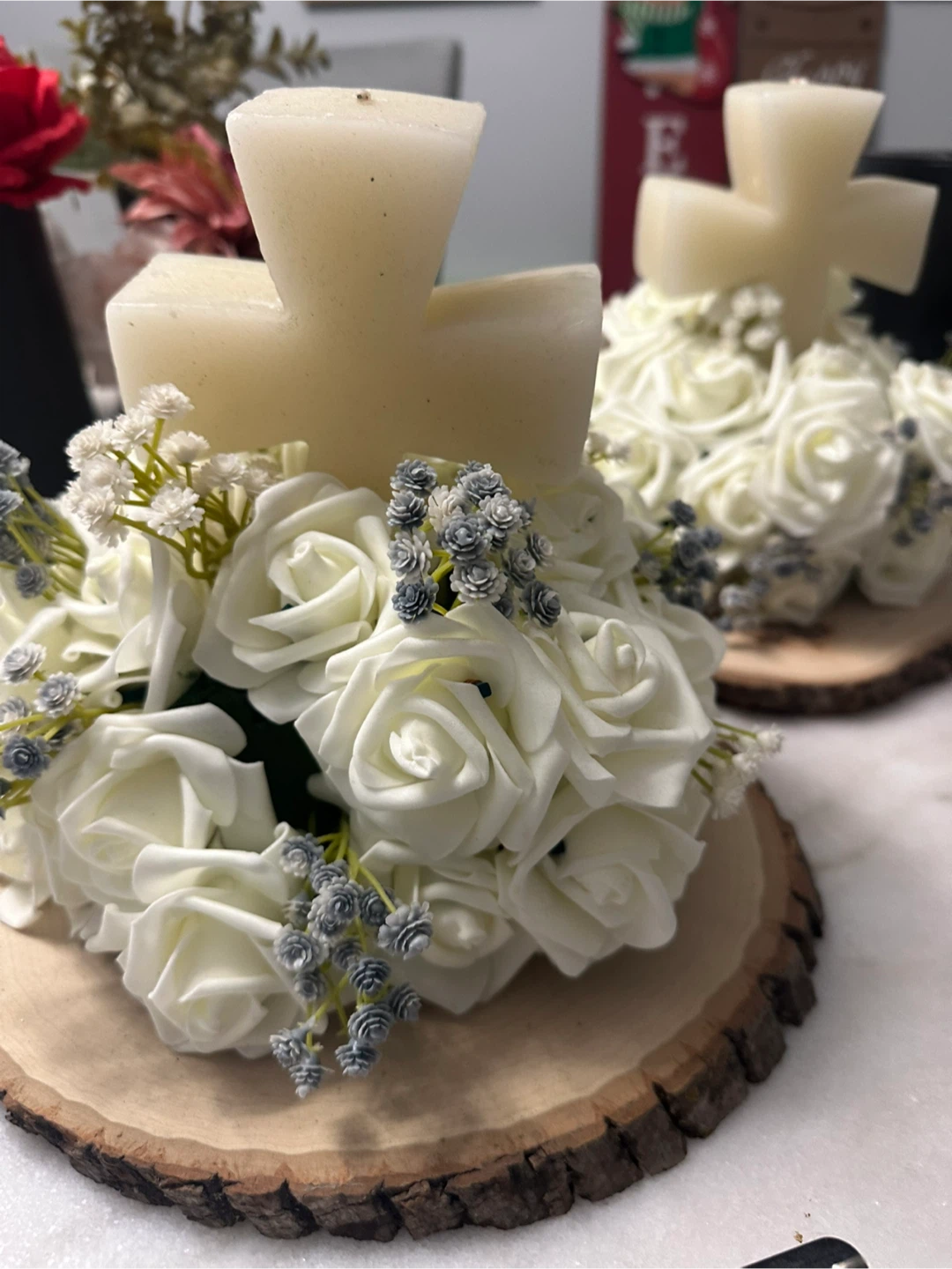 Candle Centerpiece with Wood Base