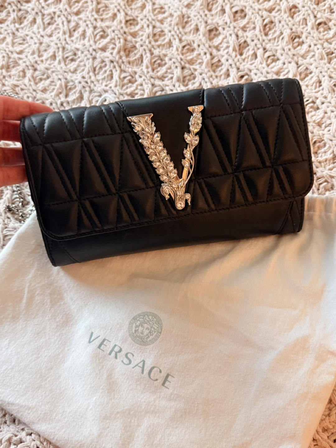 Versace Virtus Quilted Leather Chain Wallet - Black - photo 4