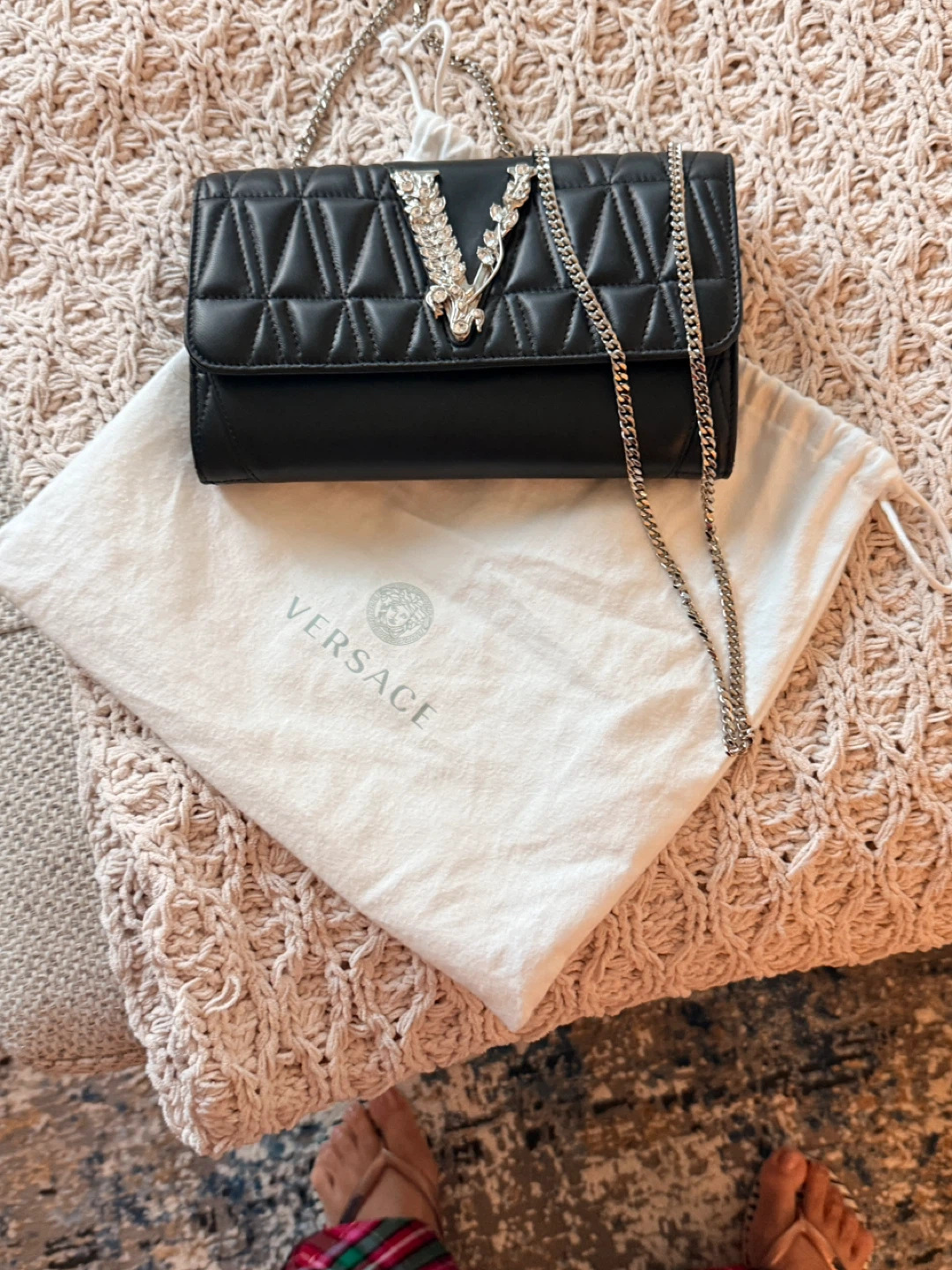 Versace Virtus Quilted Leather Chain Wallet - Black - photo 3