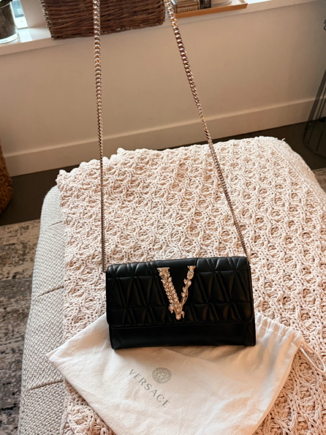 Versace Virtus Quilted Leather Chain Wallet - Black - photo 2