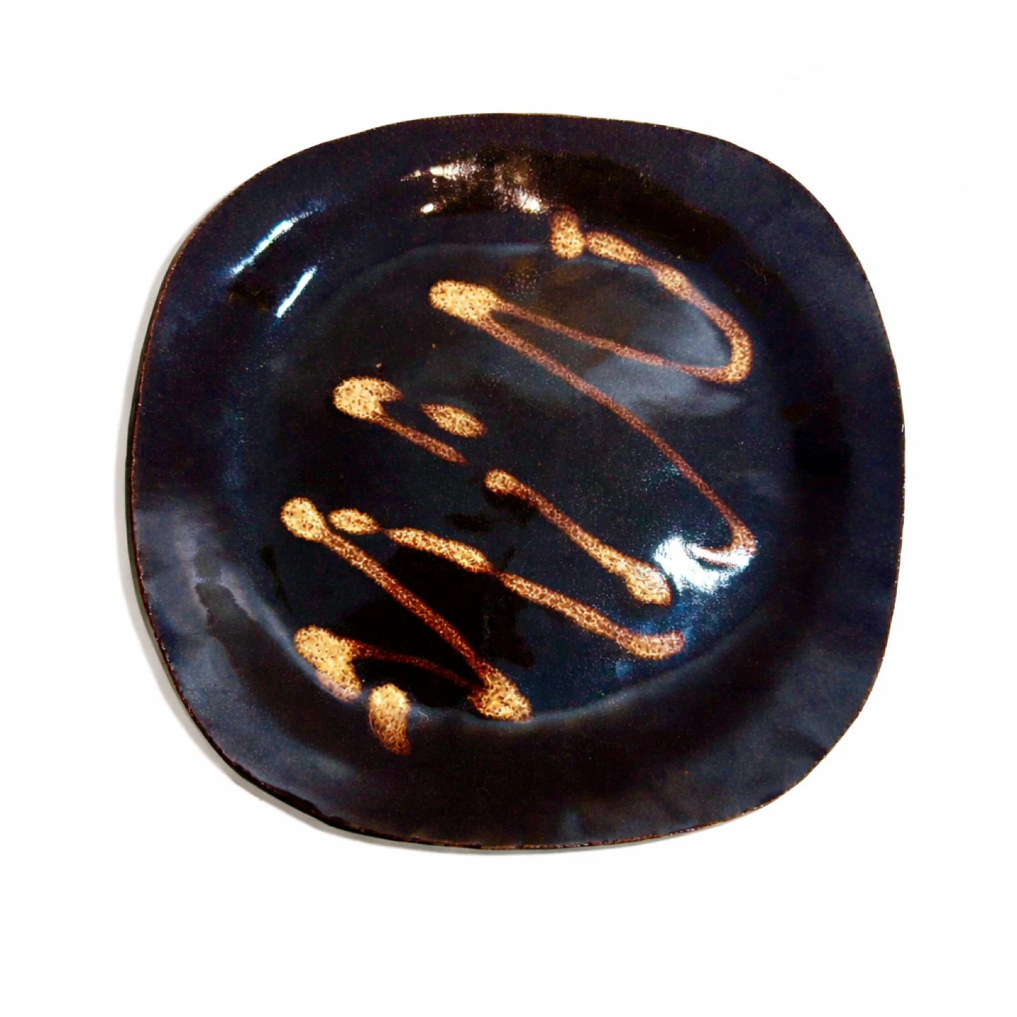 Studio Pottery Charger Plate, Black Glaze & Ochre Slip, CT