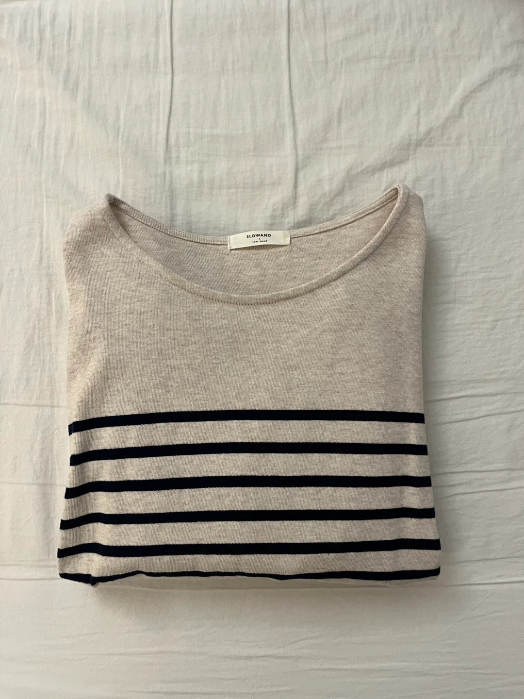 Striped long-sleeve top in beige and navy - photo 2